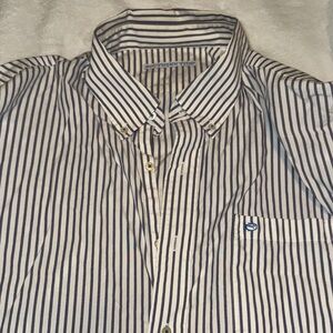Southern Tide Men's Navy and White Striped Button Down Shirt
